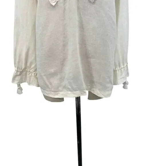 Wrap‎ London Peasant Top Blouse Long Sleeve Ruffle Linen White Size US 12 - Picture 4 of 11